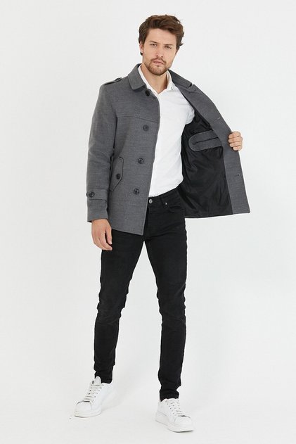 Men's Gray Belted Cashew Coat Trench Model