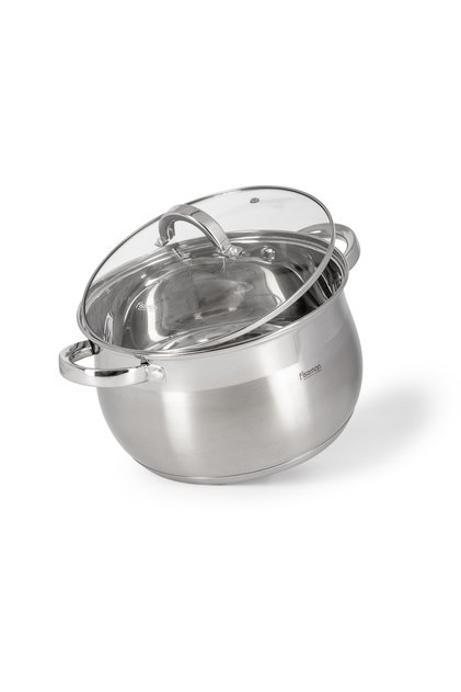 Stainless Steel Stockpot with Glass Lid 24x14.5cm / 6.5 Liter with Measuring Mark
