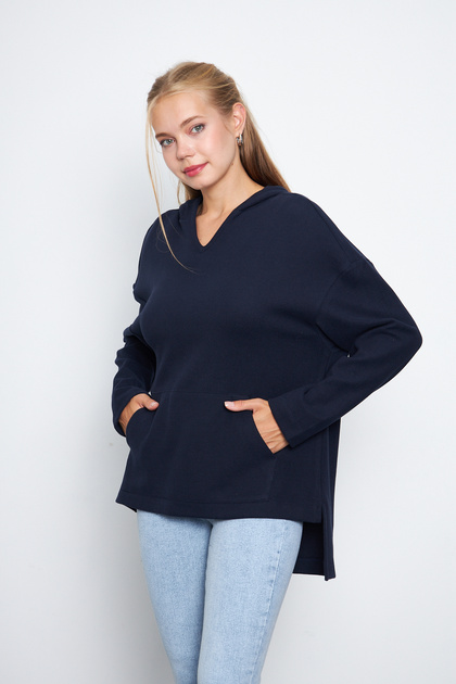 Women's V-Neck Hooded Oversize Sweatshirt with Kangaroo Pocket