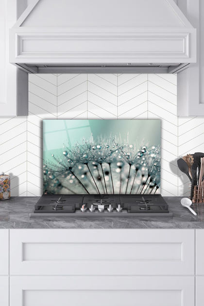 Drop Dandelion Glass Stove Back Protector, Kitchen Built-In and Countertop Guard, Tempered and Rated