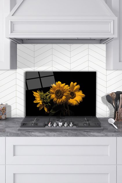 Sunflowers Glass Stove Back Protector, Kitchen Built-In and Countertop Protection, Tempered and Rated