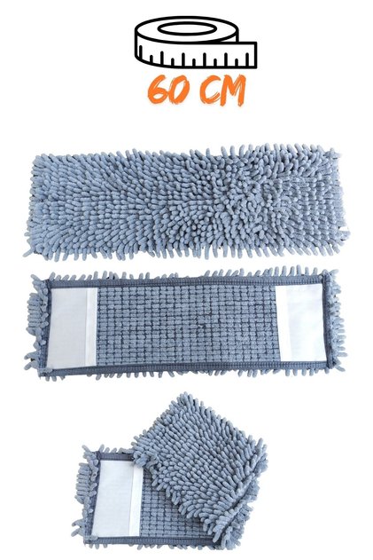 Mikrofiber Makarna Mop Ucu - Paspas Yedek Başlık Gri 60 cm