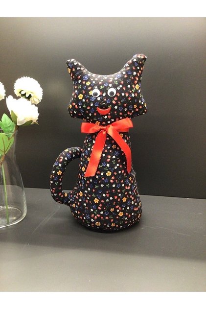 Çiçekli Siyah Kedi Kapı Stoper & Ağırlık