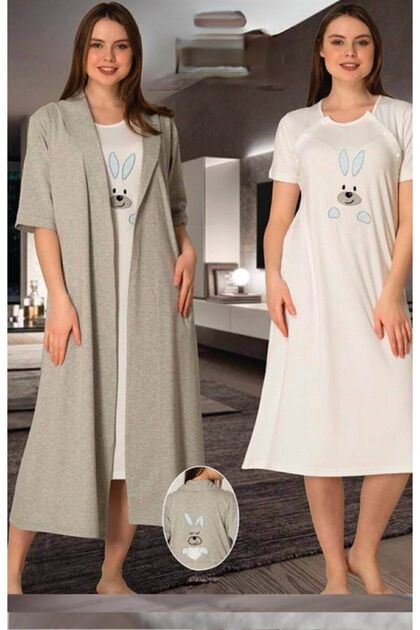 2071 Blue Maternity Nightgown Dressing Gown Set