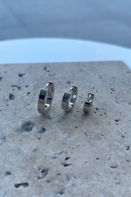 Unisex Silver Cornered Set of 3 Steel Hoop Earrings