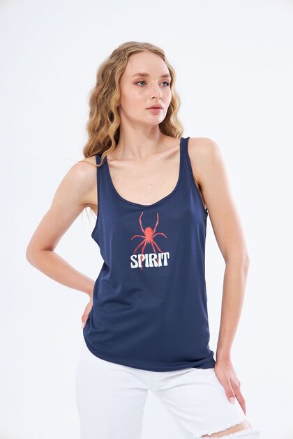 Sports Tank Top with Thick Straps, Spirit Printed , Navy Blue