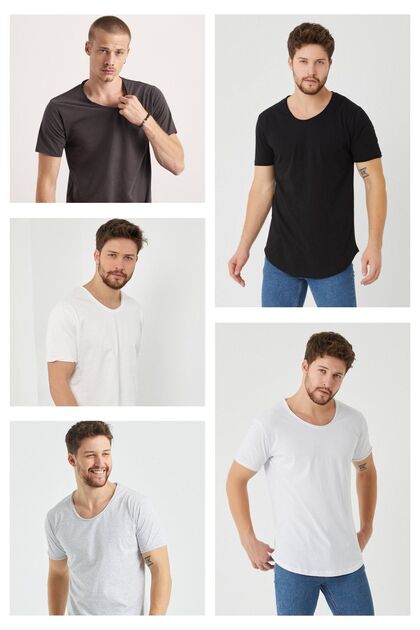 White-Black-Off-White-Anthracite-Grey Men's Regular/Normal Cut Dirty Collar Short Sleeve T-Shirt