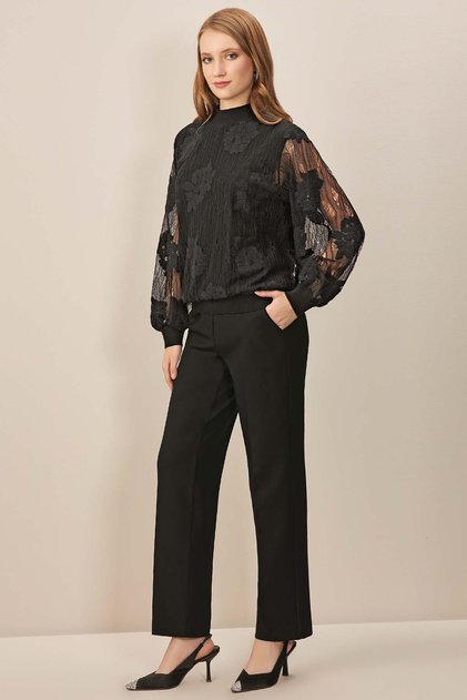 Cigarette Black Woven Trousers