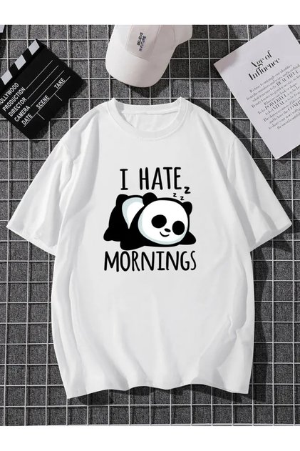 تي شيرت أبيض كبير الحجم مطبوع عليه Hate Panda للجنسين