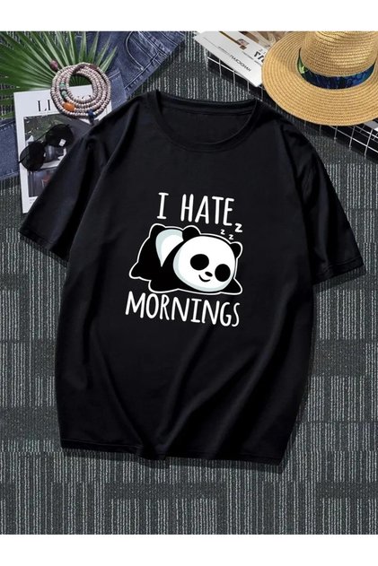 Unisex Black Hate Panda Printed Oversize T-Shirt