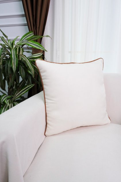 4-Piece Brown Piping Linen Textured Throw Pillow Cover