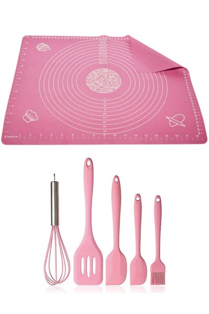 Pratik Fırınlanabilir Silikon Hamur Açma Matı Pişirme Matı ve Spatula Kaşık Çırpıcı Fırça Seti