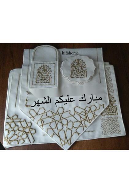 Arabic (MUBAREK MOON) Written Linen American Runner Service Set for 8 People (25 PIECES)