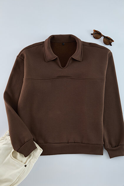 Edit By Trendyolmilla Koyu Kahverengi Oversize/Geniş Kesim Polo