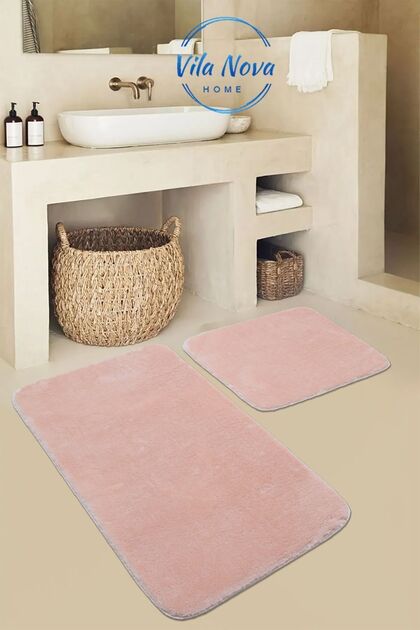 (80X50-50X40) 2'li Pudra Peluş Post Yumuşak Yıkanabilir Banyo Halısı Klozet Takımı
