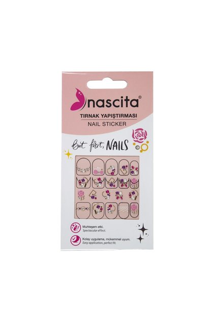 Işıltılı Renkli Gül Desenli Tırnak Stickerı - 37
