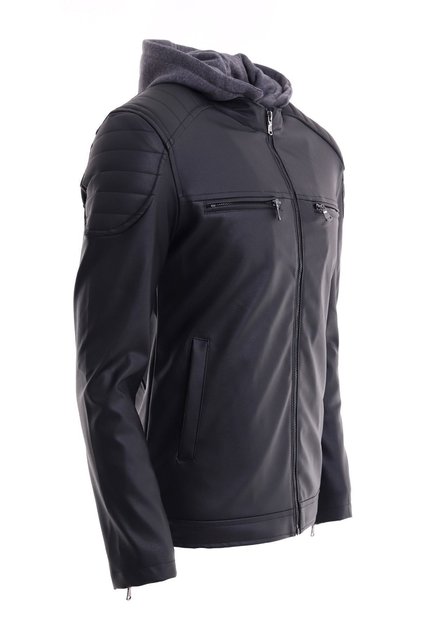 Men's Black Slim Fit Hooded Leather Jacket