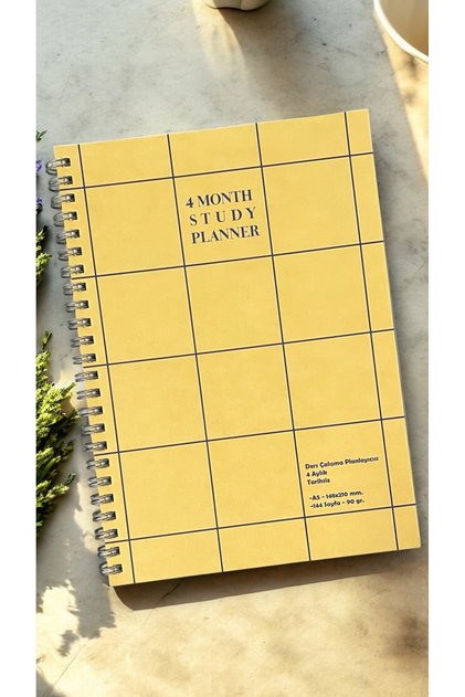 4 Aylık Tarihsiz Spiralli Ders Çalışma Planlayıcısı, A5 Boyutunda (Sarı Kapaklı)
