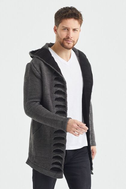 Men's Smoked Patterned Poncho Knitwear Cardigan - Hrk2020r01s