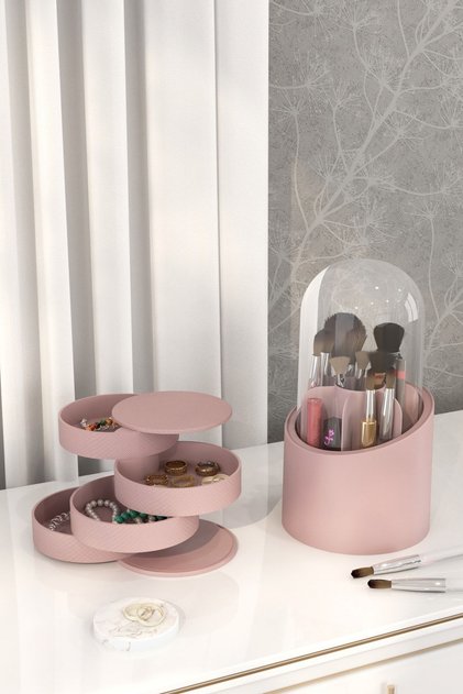 Ikili Organizer Seti Takı Düzenleme Kutusu Ve Makyaj Fırçası Kozmetik Düzenleme Kutusu