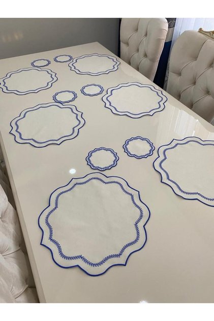 12 Pieces of First Quality Linen Embroidered Leaf Pattern Placemat and Presentation Napkin