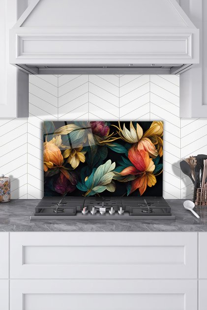 Colorful Leaves Glass Stove Back Protector, Kitchen Built-In and Countertop Protection, Tempered and Rated