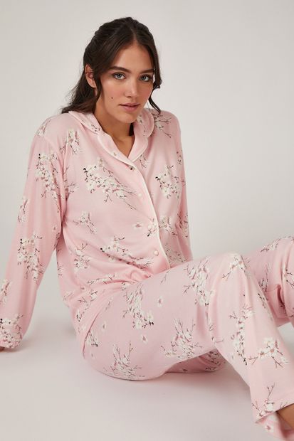 Happiness İstanbul Kadın Pembe Çiçekli Pijama Takımı GL00031 - 1