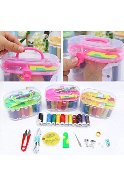 RoseRoi Dikiş Seti Plastik Oval Dikiş Kutusu Iğne Iplik Mezuralı