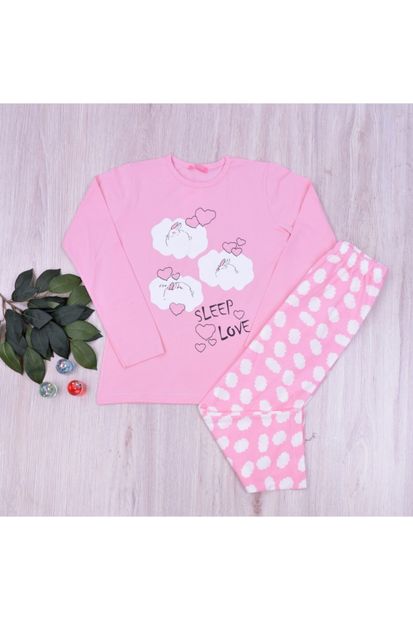 ELİTOL Kız Çocuk Pembe Pamuklu Likralı Pijama Takımı - 1