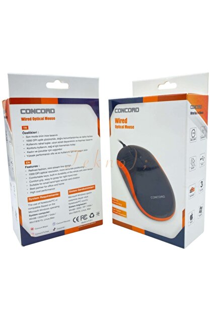 Yılın Ilk Fırsatları - 1.3 Metre Kablolu Optik Mouse Concord C-15 - ™ Beyaz At®