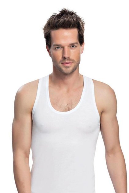 40-1 Model White Round Collar Lycra Sports Tank Top