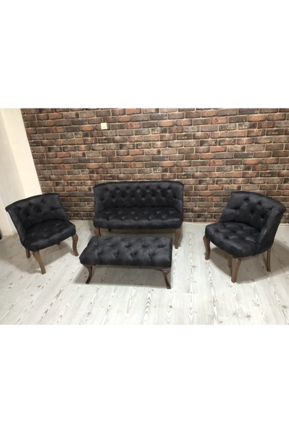 Antrasit Gri Çay Seti Berjer Koltuk Takımı 2+1+1 Koltuk Ve Bench Bank