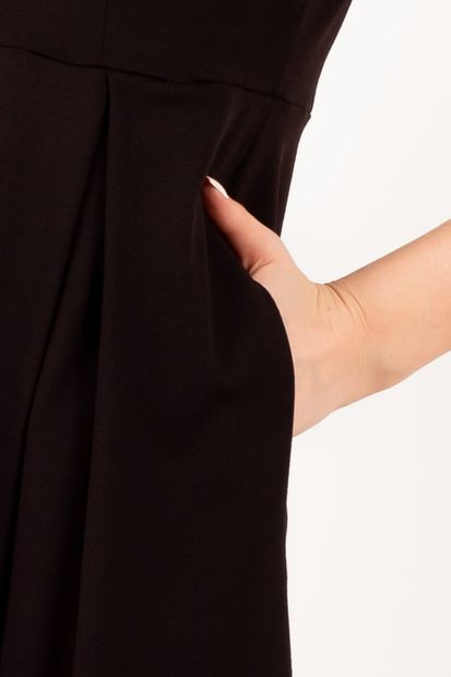armonika Kadın Siyah Kolsuz Cepli Midi Boy Elbise ARM-19Y001023 - 3