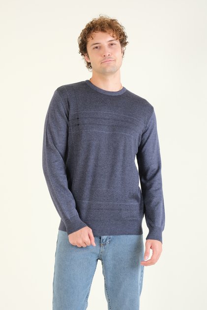 Men's Patterned Crew Neck Sweater Indigo