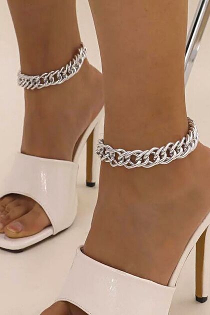 2 Pieces Double Spiral Chain Style Anklet Silver