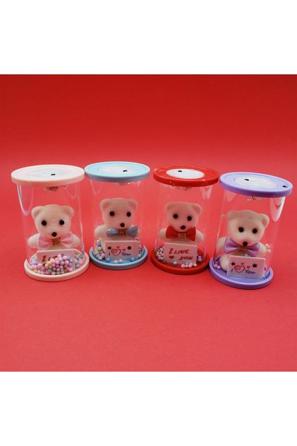 Seni seviyorum yazan ayıcık cam fanus içinde peluş ayıcık 8.5 cm hediyelik ayıcık
