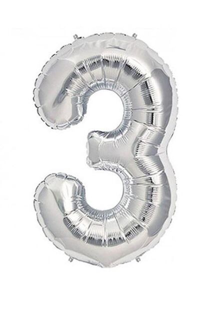 Number Foil Balloon 3 Silver 100 cm