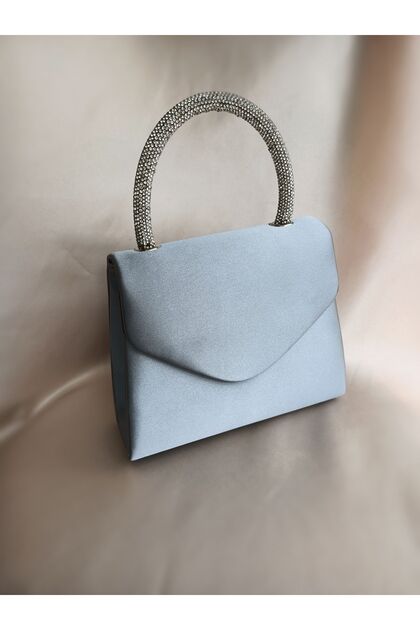 Women's Platinum Silver Satin Stone Handle Evening Dress Wedding Engagement Special Evening Bag