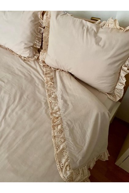 COTTON DOUBLE DUVET COVER SET WITH FOUR EDGE Scallop Ruffles