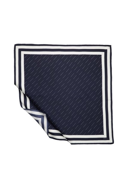 Eșarfă din mătase twill - Signature în dungi - Albastru închis alb
