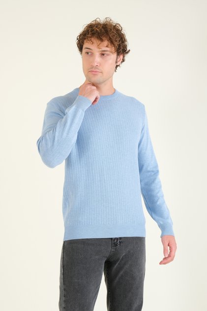 Men's Patterned Crew Neck Sweater Blue