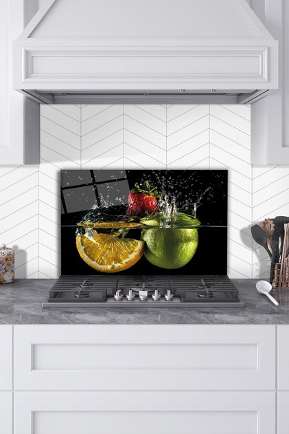 Fruit in Water Glass Stove Back Protector, Kitchen Built-In and Countertop Protection, Tempered and Rated