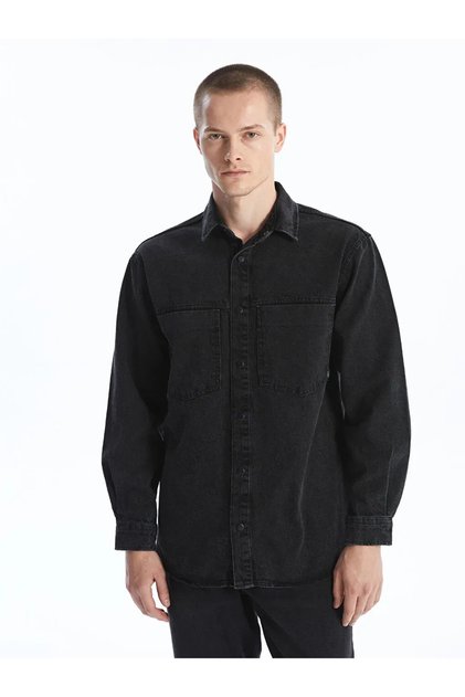 Lcw Jeans Black Rodeo Regular Fit Long Sleeve Men's Jean Shirt
