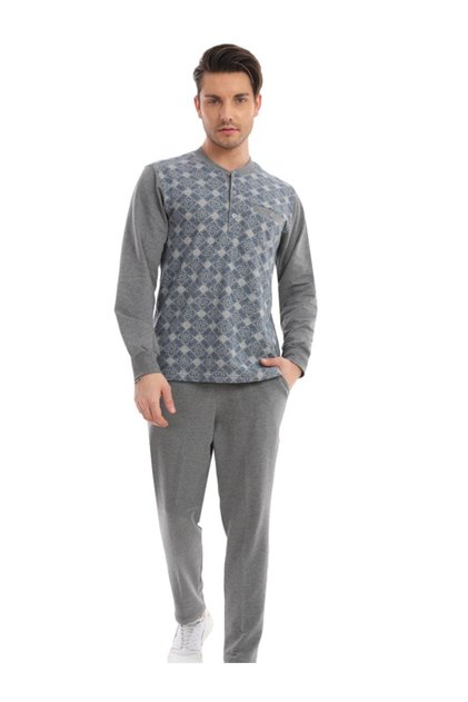 Men's 3 Button Diamond Pattern Anthracite Pajama Suit