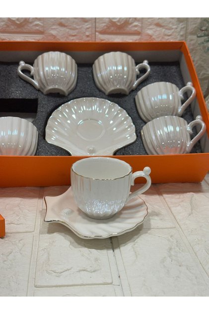 Pearl and Mother-Of-Pearl Cup Set for 6 People (Gold Gilded)