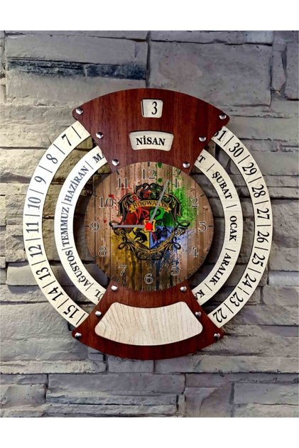 Harry Potter Hogwarts Saati Ahşap Sonsuz Takvimli Maya Saati Hogwarts