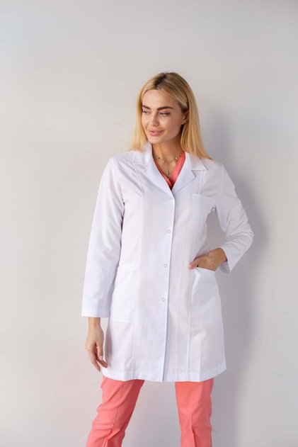 Gömlek Yaka Orta Boy Beyaz Kadın Doktor Öğretmen Laboratuvar Önlüğü