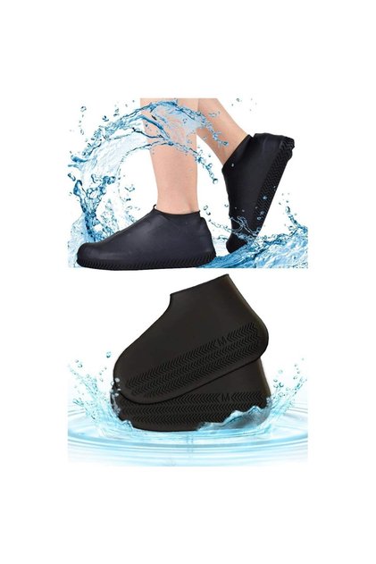 Black Silicone Rain Protective Shoe Cover Non-Slip Water Dirt Resistant Medium (26-33)