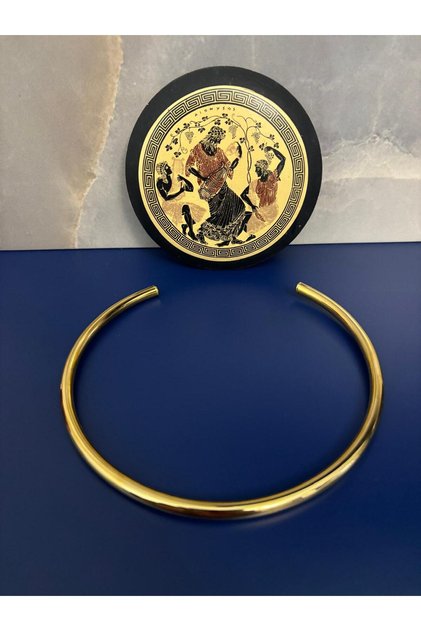 Altın Rengi Antik Serisi Bohem, Hippi Düz Çelik Choker Kolye KARARMAZ