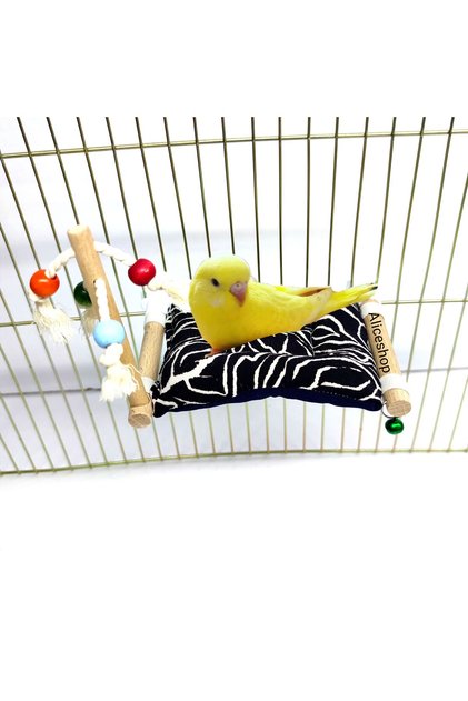 Bird Bed Soft Fiber Filled Sleeping and Resting Cushion with Wooden Perch